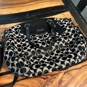 COACH Ashley North/South Signature Satchel & Matching Wallet Set - Black/Grey